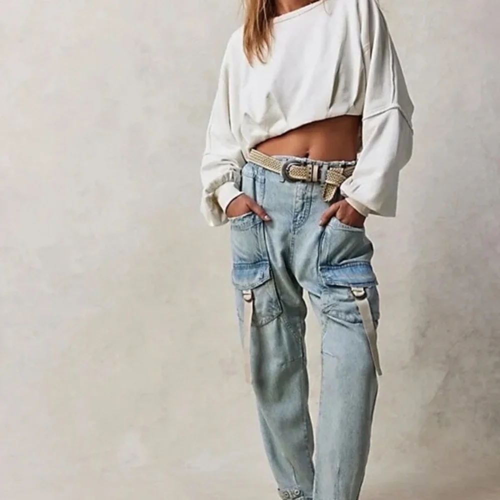 Free People We The Free Hazel Pull-On Drop-Waist Jeans Size XS Perfected Blue - Picture 2 of 13